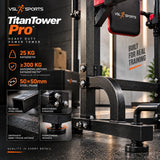 Λεπτομέρειες Heavy Duty κατασκευής VSL Sports TitanTower Pro 25kg με σφυρήλατο φινίρισμα, προφίλ 50×50mm, ενισχυμένες συνδέσεις και δηλωμένη αντοχή κατασκευαστή ≥300kg