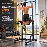 Αθλητής εκτελεί έλξεις στο ψηλό VSL Sports TitanTower Pro, Heavy Duty μονόζυγο και πολυόργανο για προπόνηση πλάτης και χεριών στο σπίτι