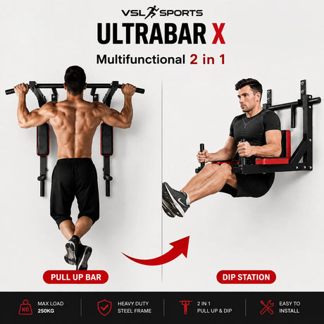 VSL Sports UltraBar X επιτοίχιο μονόζυγο και δίζυγο 2 σε 1 για pull-ups, dips και ασκήσεις κορμού