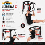 VSL Sports UltraBar X επιτοίχιο μονόζυγο και δίζυγο για ασκήσεις με κρίκους, ιμάντες, dips και ενδυνάμωση κορμού