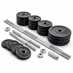VSL Sports TitanSet 50® - Σετ Δύο Ατσάλινων Αλτήρων & Μπάρας 152cm, με Ρυθμιζόμενα Βάρη από Ατσάλι 50 κιλών & βαλίτσα μεταφοράς