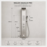 Wallex AquaLux Pro Silver Edition στήλη ντους και υδρομασάζ 150cm με αναλυτικές διαστάσεις
