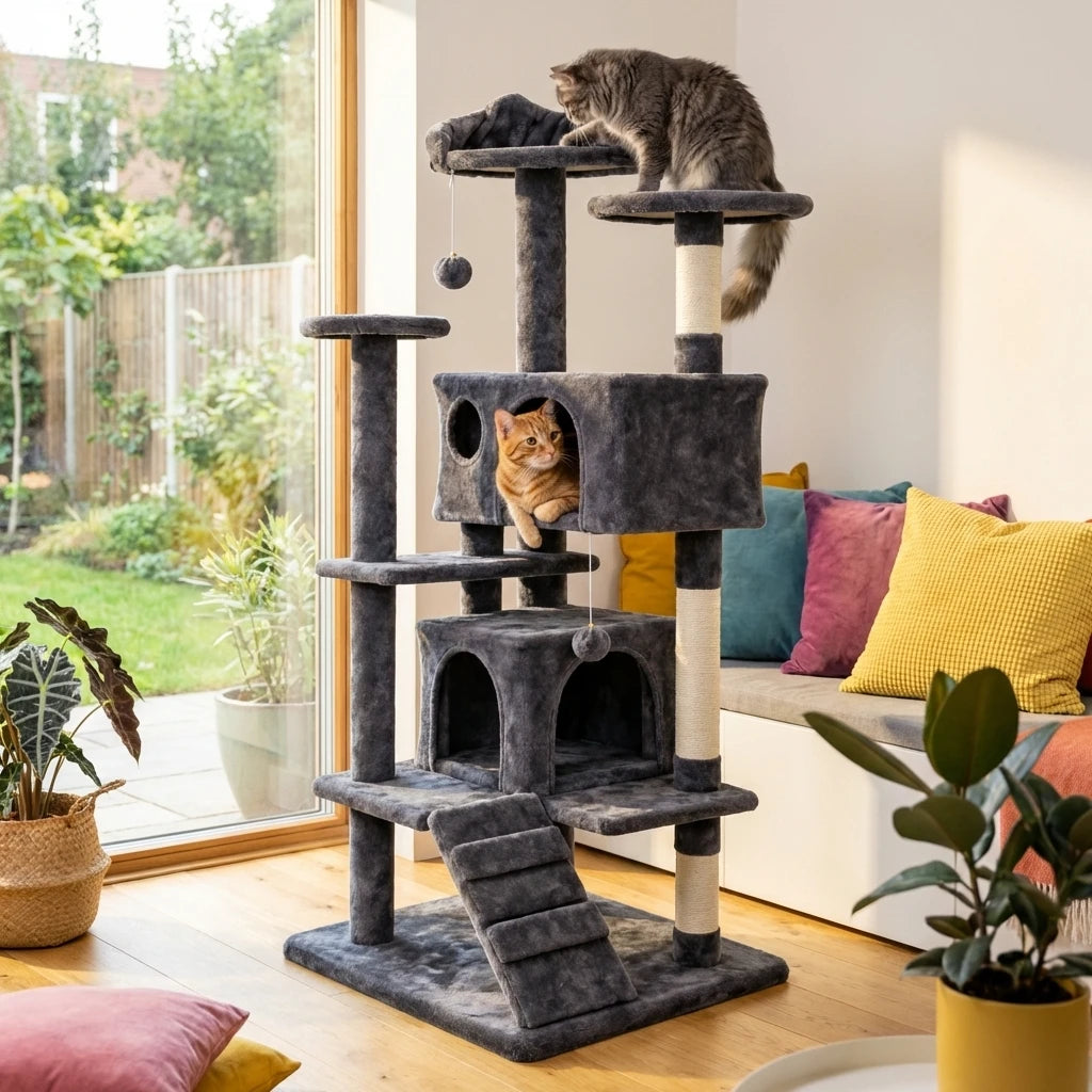 Wallex Multi-Level Cat Tree® – Sturdy &amp; Multifunctional Cat Tree with Scratching Posts &amp; Nests | Medium size 137cm 