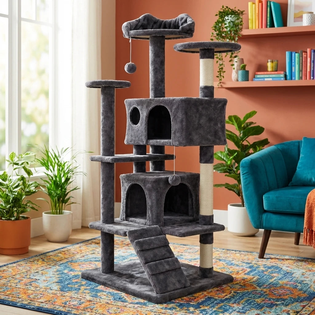 Wallex Multi-Level Cat Tree 137cm σε μοντέρνο σαλόνι με έμφαση στο design και τη σταθερότητα