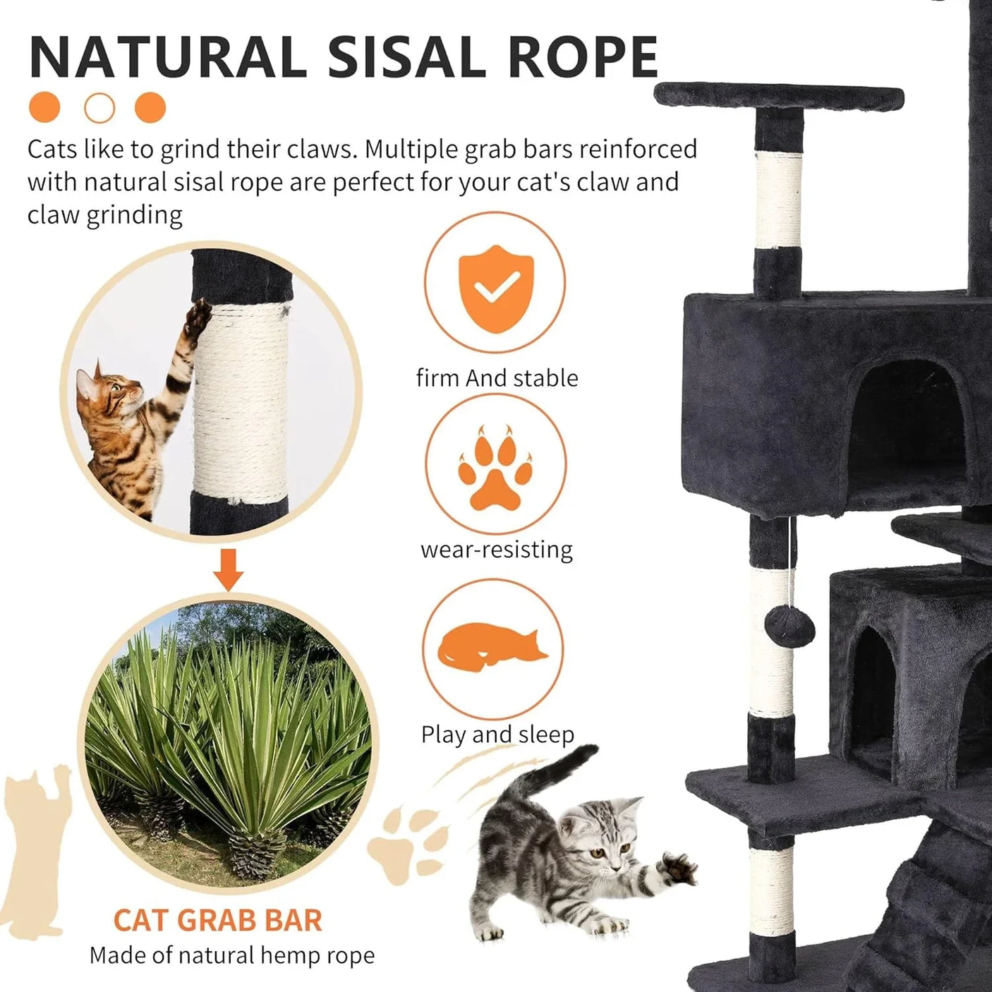 Premium υφασμάτινη επένδυση στο Wallex Multi-Level Cat Tree – απαλή αίσθηση χωρίς μυρωδιές, ιδανική για ευαίσθητες γάτες