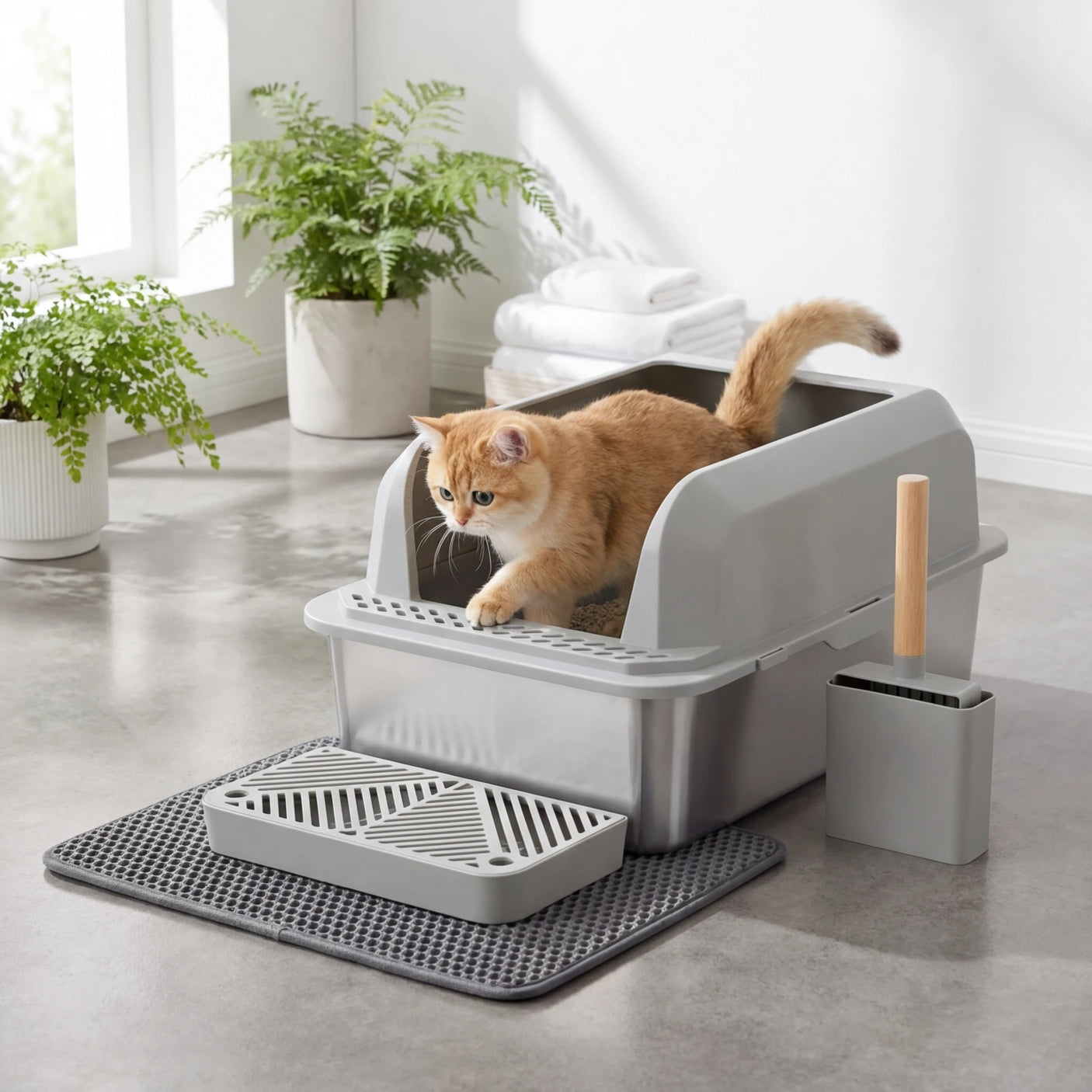 Wallex CatCare XXL Inox ανοξείδωτη λεκάνη γάτας για υγιεινή χρήση χωρίς οσμές