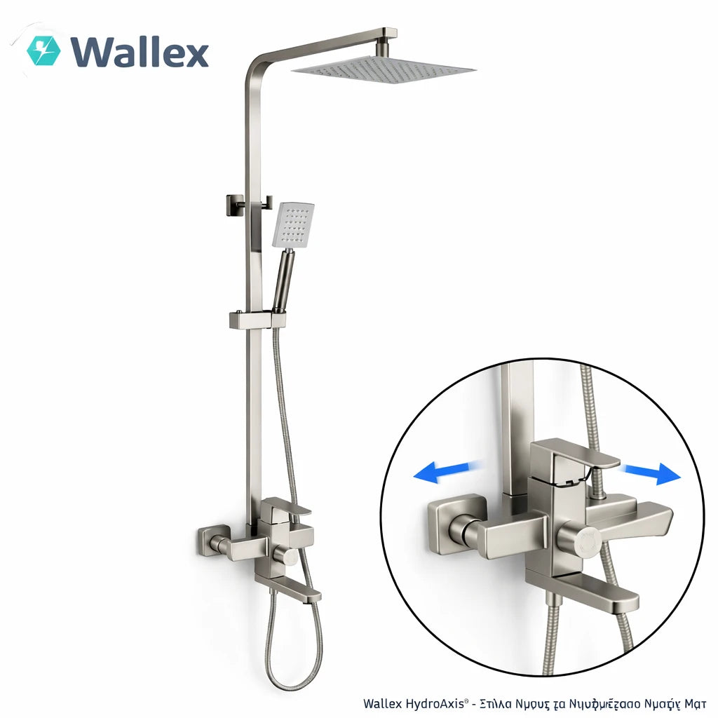 Wallex HydroAxis στήλη ντους με περιστρεφόμενο βρυσάκι που κινείται αριστερά δεξιά για εύκολη χρήση