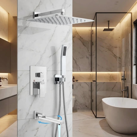 Wallex HydroFlow 3X® Inox minimal εντοιχιζόμενο σύστημα ντους σε μοντέρνο μπάνιο