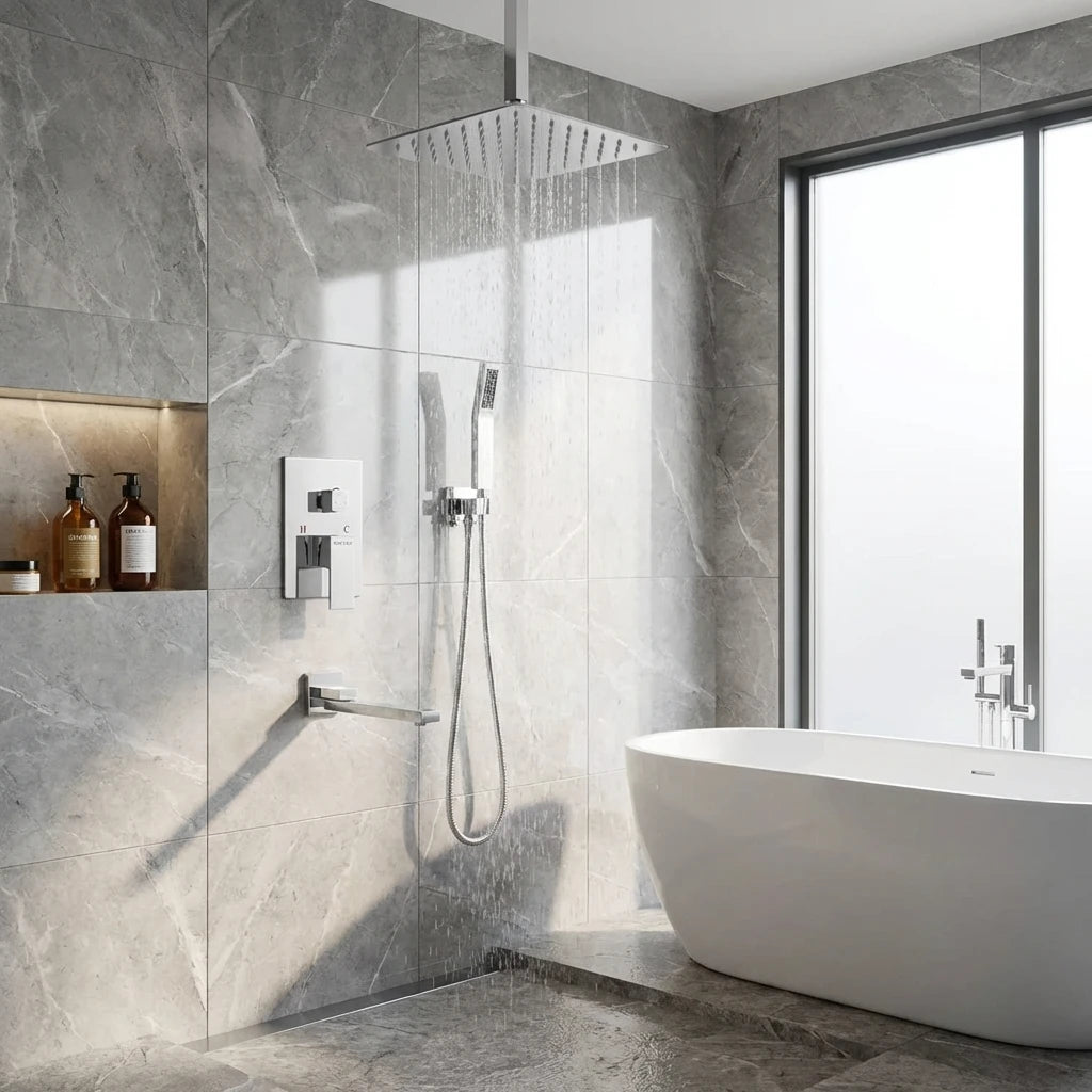 Wallex HydroFlow 3X® Inox σετ ντους με κεφαλή βροχής και ρουξούνι
