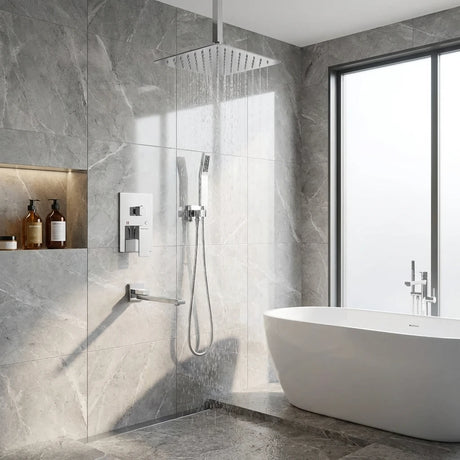 Wallex HydroFlow 3X® Inox σετ ντους με κεφαλή βροχής και ρουξούνι