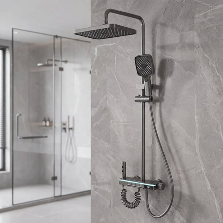 Wallex HydroTech® στήλη ντους εγκατεστημένη σε καμπίνα μπάνιου με γυαλί