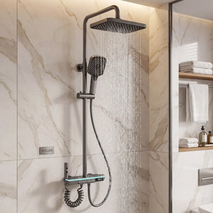 Wallex HydroTech® – Θερμοστατική Στήλη Ντους με Ρυθμιζόμενο Ύψος, Ψηφιακή LED Οθόνη & 4 Εξόδους