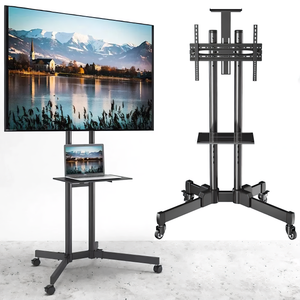 Metal floor TV stand with shelf and wheels 32" to 65" - 50kg