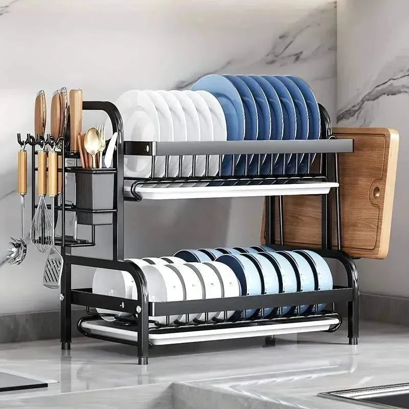 Wallex SteelDry® - Ανθεκτική Μεταλλική Πιατοθήκη Νεροχύτη με Διπλό Στεγνωτήρα & Αντιολισθητικά Πόδια