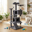 Wallex Multi-Level Cat Tree 137cm με γάτα που παίζει σε πλατφόρμες και ονυχοδρόμια