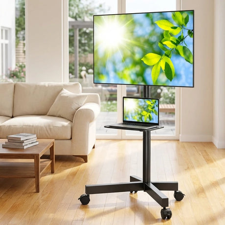 Wallex ProStand 60 επιδαπέδια βάση τηλεόρασης με ροδάκια και ράφι για οικιακή χρήση