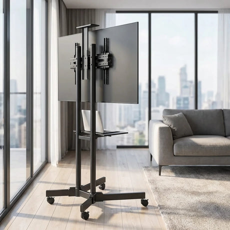 Wallex ProStand 70 βάση τηλεόρασης σε μοντέρνο σαλόνι με φυσικό φωτισμό