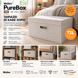 Wallex PureBox 72L Off White σε lifestyle παρουσίαση μέσα σε υπνοδωμάτιο, ντουλάπα, ράφι και κάτω από το κρεβάτι, δείχνοντας πρακτικές επιλογές οργάνωσης και αποθήκευσης στο σπίτι.