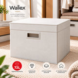 Wallex PureBox 72L premium υφασμάτινο κουτί αποθήκευσης Off White με παχύ non-woven ύφασμα, καπάκι, σταθερή δομή και χωρητικότητα 72 λίτρων.