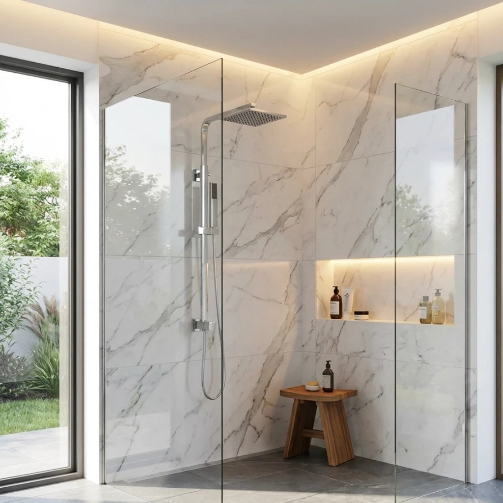 Wallex RUDO στήλη ντους inox ασημί με κεφαλή 20x20 σε μοντέρνο μπάνιο