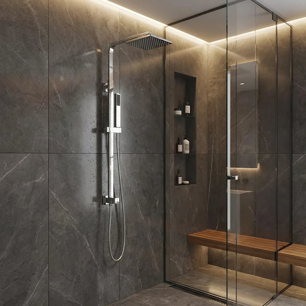 Wallex RUDO στήλη ντους ανοξείδωτη με κεφαλή βροχής 20x20 και τηλέφωνο