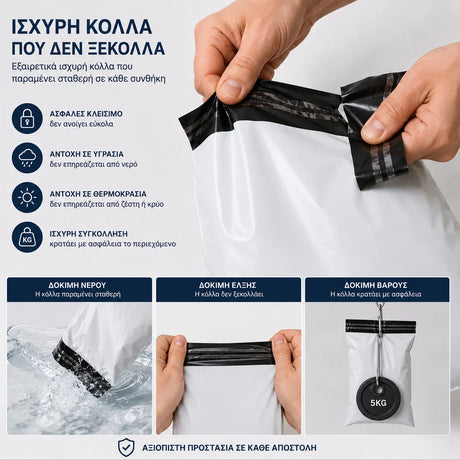 Σακούλες courier Wallex SecurePack® με ισχυρή αυτοκόλλητη κόλλα για ασφαλές κλείσιμο