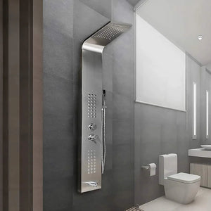 Shower column - wall-mounted hydromassage 150cm with shower phone and faucet in silver color