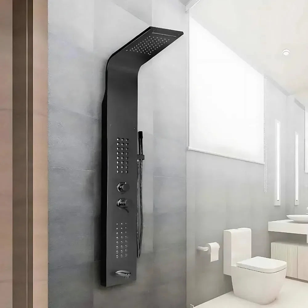 Wallex AquaLux Pro® Black Edition - Στήλη Υδρομασάζ Τοίχου 150cm με Υδρομασάζ & Τηλέφωνο Ντους σε Μαύρο Ματ | wox.gr