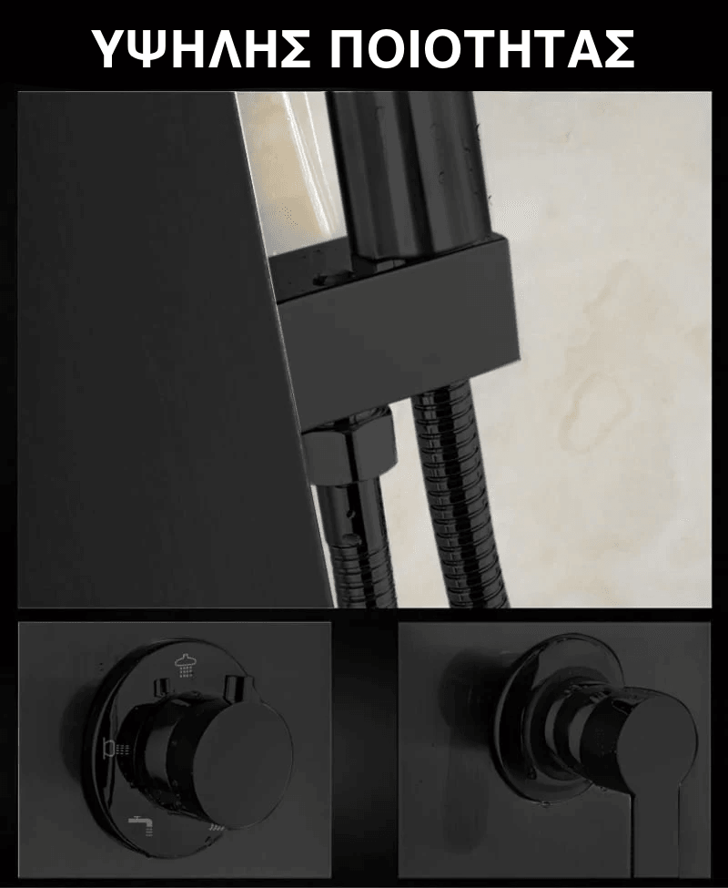 Wallex - Στήλη ντους - υδρομασάζ τοίχου 150cm με τηλέφωνο ντους και βρυσάκι σε μαύρο ματ χρώμα - WL140043BLK - wox.gr