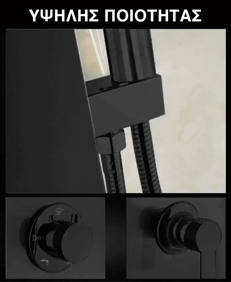 Wallex AquaLux Pro® Black Edition - Διπλή Ρύθμιση Ροής Νερού: Βροχή & Καταρράκτης για Εξατομικευμένο Ντους | wox.gr