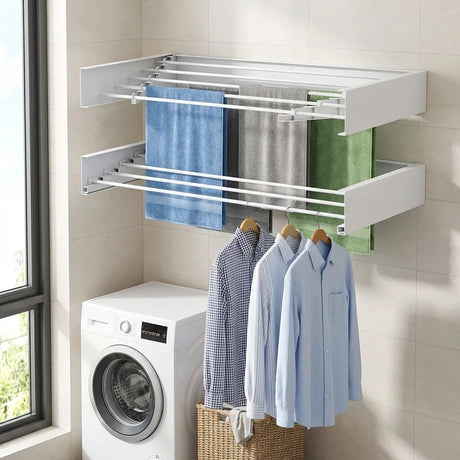 Wallex TowelDry® 100 – Αναδιπλούμενη Επιτοίχια Απλώστρα Ρούχων 100cm Λευκή | Αντοχή 25 κιλά – 6 Ράβδοι