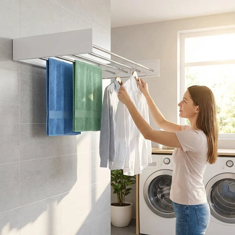 χρήση απλώστρας τοίχου σε laundry room Wallex TowelDry 100