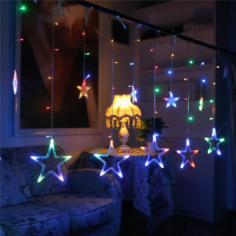 CasaLux - Χριστουγεννιάτικη Κουρτίνα 2.5 μέτρων με αστέρια και Πολύχρωμο Φωτισμό - CL54131 - wox.gr