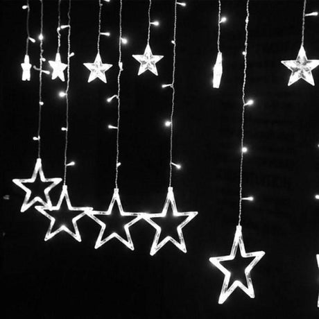 CasaLux - Χριστουγεννιάτικη Κουρτίνα 2.8 μέτρα με αστέρια ασύμμετρα - Λευκό - CL55612 - wox.gr
