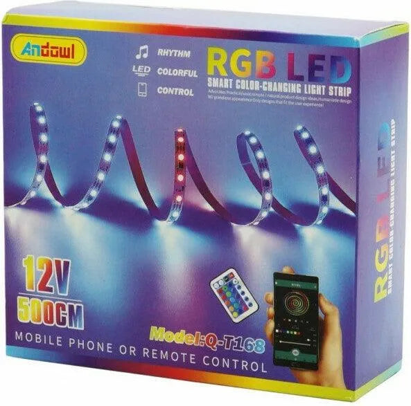 Ταινία LED RGB 5m με Τηλεχειριστήριο και Τροφοδοτικό Τύπου SMD5050 - wox.gr