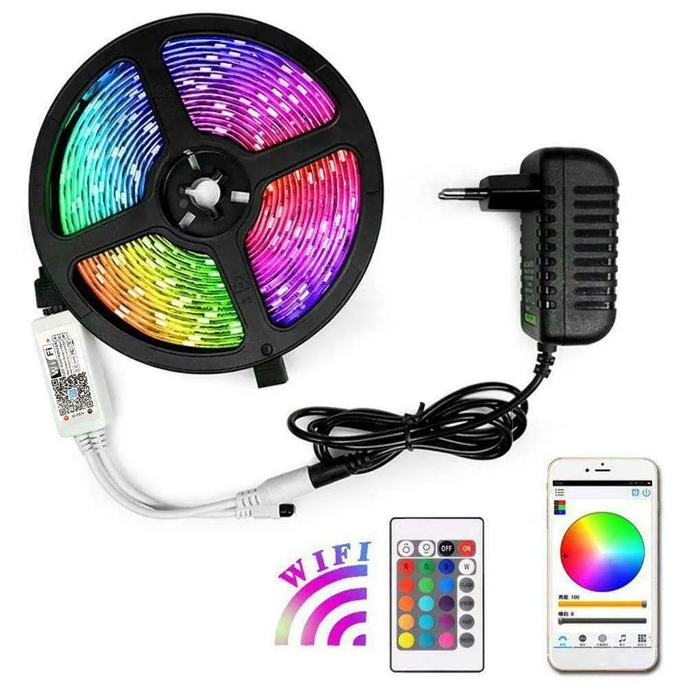 Ταινία LED RGB 5m με Τηλεχειριστήριο και Τροφοδοτικό Τύπου SMD5050 - wox.gr