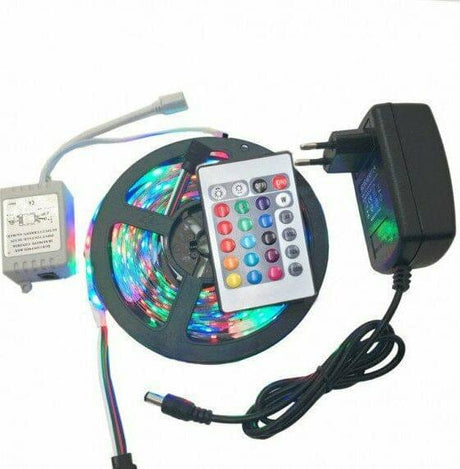 Ταινία LED Τροφοδοσίας 12V RGB Μήκους 5m και 60 LED ανά Μέτρο Σετ με Τηλεχειριστήριο και Τροφοδοτικό Τύπου SMD3528 - GL-4041 - wox.gr
